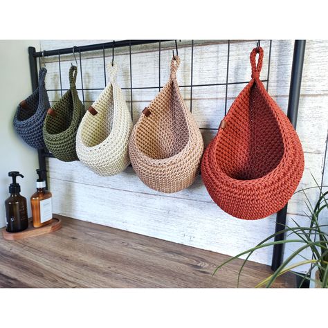 Crochet Storage Baskets Free Pattern, Crochet Storage Baskets Free, Crochet Jute Basket, Hanging Baskets Kitchen, Basket Bathroom Storage, Fruit Hammock, Basket Kitchen Storage, Hanging Basket Storage, Hanging Wall Baskets