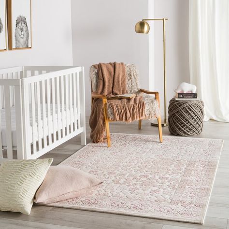 Rosdorf Park Butcher Pink Area Rug & Reviews | Wayfair Girl Nursery Rug, Pink Nursery Rug, Nursery Rugs Girl, Ivory Rugs, Nursery Area Rug, Transitional Spaces, Small Nurseries, Girl Nursery Room, Nursery Rug