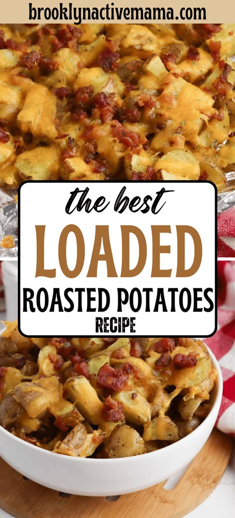 Potatoes And Bacon In Oven, Potato Side Dishes To Go With Steak, Roasted Cheese Potatoes, Potato Recipes Oven Roasted, Russell Potatoes Recipes, Roasted Potato Side Dishes, Potato Slices With Cheese And Bacon, Oven Roasted Potatoes With Bacon, Roasted Loaded Potatoes