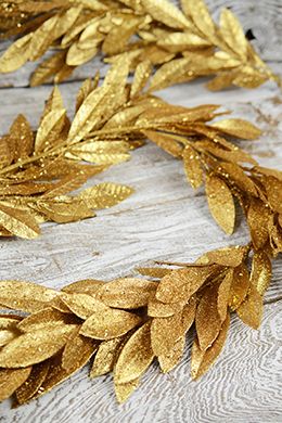 Gold Leaf Garland, Gold Party Aesthetic, Bay Leaf Garland, Battery Christmas Lights, Beech Leaf, Gold Garland, 2025 Christmas, Mercury Glass Candle Holders, Royal Ball