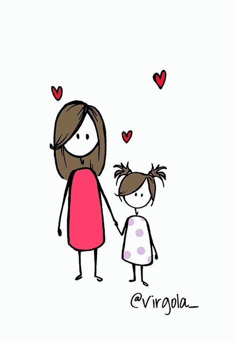 Things To Draw For Your Parents, Mom Doodle Art, Mom And Daughter Doodle, Cute Mother And Daughter Drawings, Mom And Daughter Drawing, Mother And Daughter Drawing, Happy Mom Day, Doodle People, Learn To Sketch