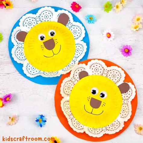 3D Doily Lion Craft - Kids Craft Room Lion Projects For Kids, Lion Plate Craft, Lions Den Craft, Lion Craft Paper Plate, Lion Construction Paper Craft, Drink Coasters Diy, Diy Flag, Lion Craft, Kids Craft Room