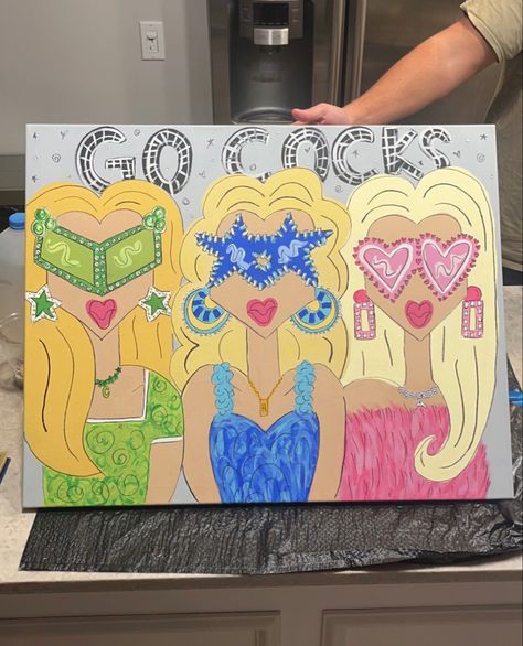 Roommate Painting, College Painting Canvases, Gals In Glasses, College Paintings, Dorm Canvas Art, Dorm Canvas, College Canvas Art, Sorority Christmas, Dorm Paintings