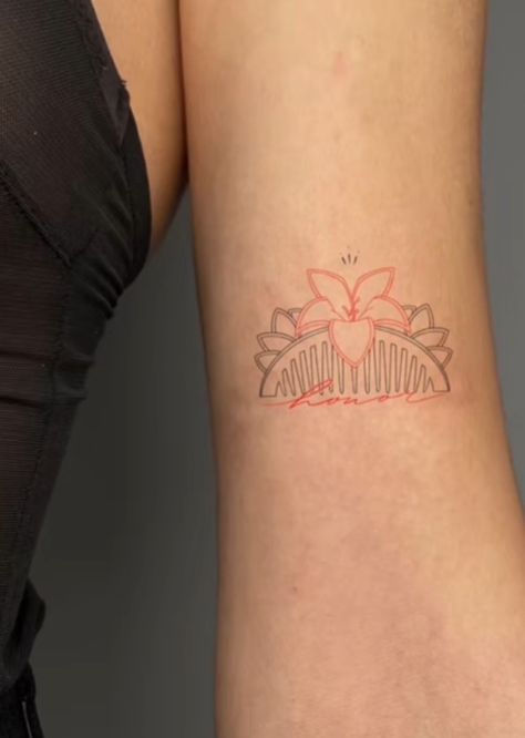 Tiny Mulan Tattoo, Mulan Hair Comb Tattoo, Disney Tattoos Mulan, Mulan Flower Tattoo, Mulan Inspired Tattoos, Mushu Mulan Tattoo, Mulan Tattoo Minimalist, Aladdin Tattoo Ideas, Encanto Tattoo