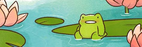 Notion Decoration Images, Frog Header, Twitch Banner Ideas, Frog Banner, Birthday Header, Medium Widget, Frog Wallpaper, Cute Twitter Headers, Banner Drawing