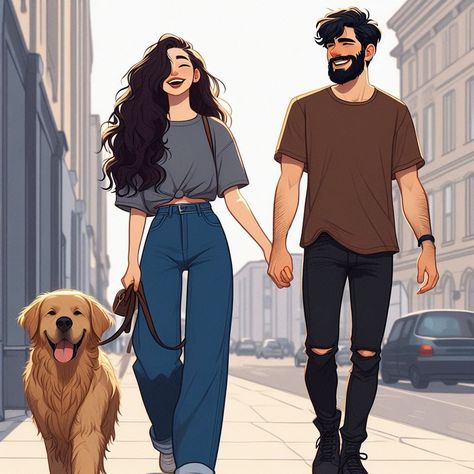 #couplestyle #animeartist #art Digital Illustration. 48,140 inspirational designs, illustrations, and graphic elements from the world's best designers. Want more inspiration? Couple With Dog Illustration, Couple With Dog Drawing, Couple With Dog Aesthetic, Couple Digital Art Illustration, Happy Couple Illustration, Digital Illustration Couple, Couples With Dogs, Couple With A Dog, Go Beyond Plus Ultra