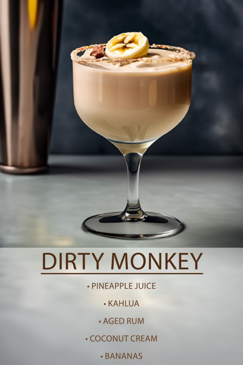 Monkey Cocktail, Mixed Drinks Alcohol Recipes, Breakfast Garden, Luxury Drinks, Cocktail Recipes At Home, Bartender Drinks Recipes, Unique Cocktail Recipes, Breakfast Cocktails, Cocktail Mixology