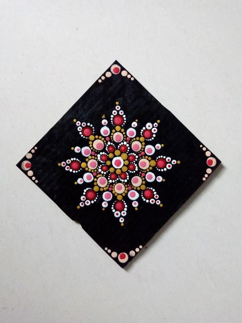 Mandala Painting On Black Canvas, Dot Mandala Square Coasters, Mandala Dot Art On Rectangular Canvas, Dot Painting On Square Canvas, Mandala Art On Square Canvas, Dot Mandala On Square Canvas, Dot Art Painting Canvases, Dotted Mandala, Pink Canvas Art