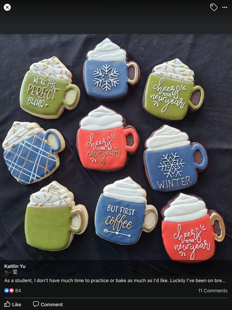 Christmas Coffee Mug Cookies Decorated, Coffee Mug Cookie, Coffee Mug Decorated Cookies, Hot Chocolate Decorated Cookies, Christmas Coffee Cup Cookies Decorated, Mug Cookie Decorated, Coffee Cup Royal Icing Cookies, Hot Chocolate Cookies Decorated, Coffee Mug Cookies Decorated