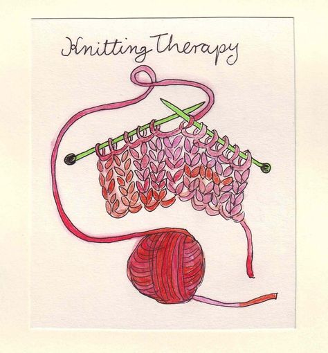 Knitting Doodles Drawings, Knitting Drawing Reference, Yarn Doodle, Knitting Watercolor, Knitting Doodles, Crochet Sketch, Watercolor Knitting, Knit Drawing, Knitting Tattoo