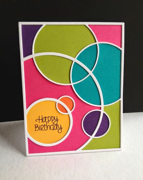 I am so enamored with the Simon Says Stamp Circle Frame die...I made a couple cards, simply changing the paper colors, textures and sentiment to get two different looking cards... This first one, I us Easy Birthday Cards Diy, Circle Frame, Cricut Cards, Birthday Cards Diy, Happy Birthday Card, E Card, Handmade Birthday Cards, Creative Cards, Color Combo