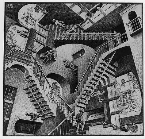 Mc Escher Stairs, Escher Stairs, Escher Drawings, Escher Art, M C Escher, Different Kinds Of Art, Mc Escher, Optical Illusions Art, Drawing Wallpaper