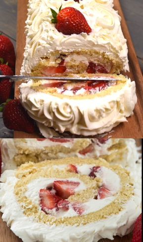 Cream Cheese Whipped Cream, Shortcake Cake, Strawberry Shortcake Cake, Resipi Kek, Cake Roll Recipes, Bread Easy, Pasta Food, Food Chocolate, Vegetarian Cake