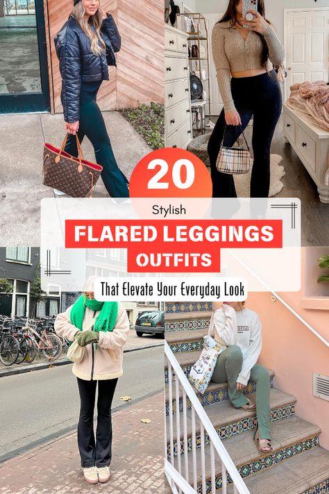 Flared Leggings Outfits How To Style Wide Leg Leggings, Shoes With Flare Leggings, Black Flare Pants Outfit Winter, How To Style Black Flare Leggings, Lululemon Flare Leggings Outfit, Flare Pants Outfit Winter, Dressy Leggings Outfit, How To Style Yoga Pants Outfits, Flared Leggings Outfit Casual