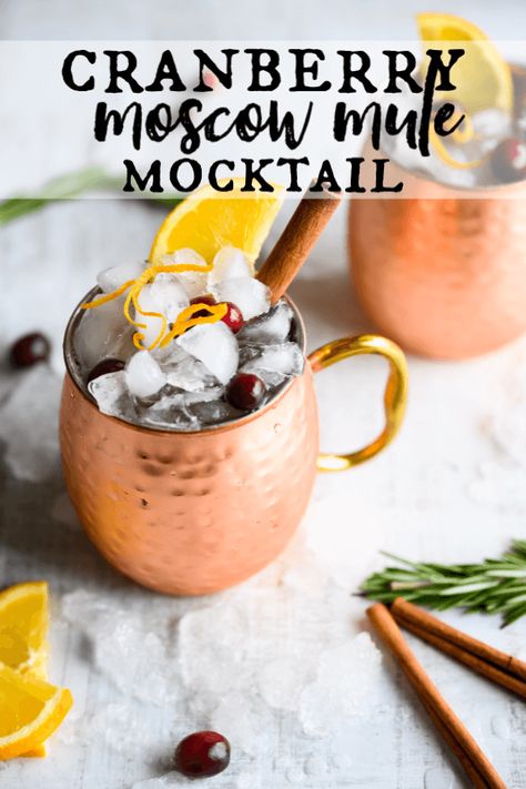 Christmas Cocktails For A Crowd, Drinks Non Alcoholic, Cocktails For A Crowd, Cranberry Mocktail, Cranberry Moscow Mule, Thanksgiving Cranberry, Holiday Mocktail, Christmas Mocktails, Cocktail Recipes For A Crowd