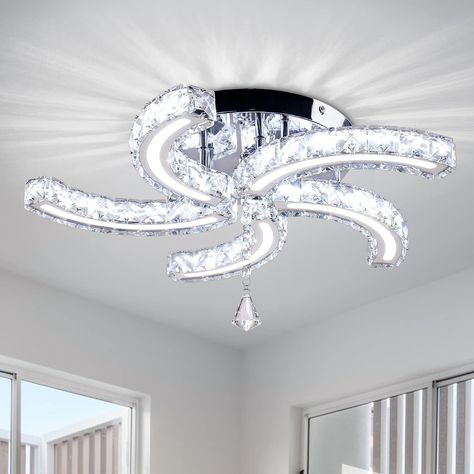 White Lights Living Room, Modern Crystal Chandeliers, Semi Flush Mount Chandelier, Crystal Light Fixture, Led Ceiling Light Fixtures, Chandelier Crystals, Flush Mount Chandelier, Modern Crystal Chandelier, Crystal Ceiling Light