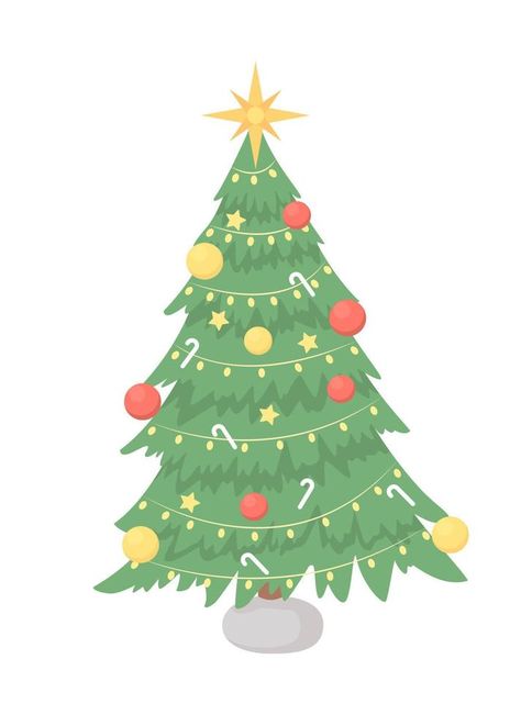 Christmas tree with star topper semi flat color vector object. Editable element. Full sized item on white. Festive decorating simple cartoon style illustration for web graphic design and animation Christmas Tree Animation, Christmas Tree Animated, Tree Animated, Animated Christmas Tree, Cartoon Christmas Tree, New Years Tree, Animated Christmas, Simple Cartoon, Web Graphic Design