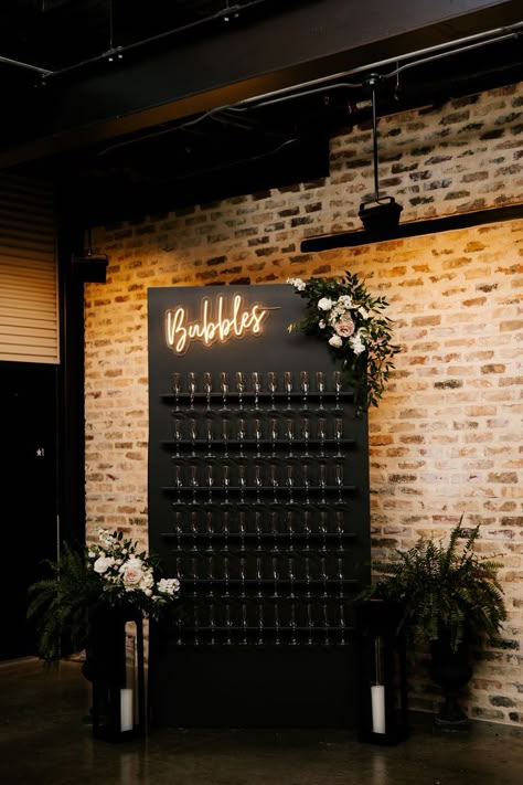 Champagne Wall Neon Sign, Build A Champagne Wall, Champagne Arch Wall, Champagne Color Wall, Wedding Drink Wall Ideas, Champagne Wedding Display, Champagne Holder Wall, Pallet Champagne Wall, Acrylic Champagne Wall