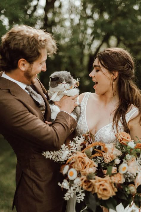 Wedding With Cats, Cat Wedding Photos, Cats In Weddings Ideas, Cats In Weddings, Cat In Wedding, Cat Ring Bearer, Portrait With Cat, Pet Wedding Photos, Backyard Micro Wedding