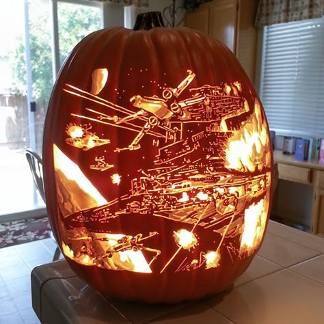 Star Wars Pumpkin Carving, Star Wars Pumpkin, Creative Pumpkin Carving, Amazing Pumpkin Carving, Pumpkin Carving Designs, Halloween Pumpkin Carving, Halloween Pumpkin Designs, Tall Pumpkin Carving, Tall Pumpkin