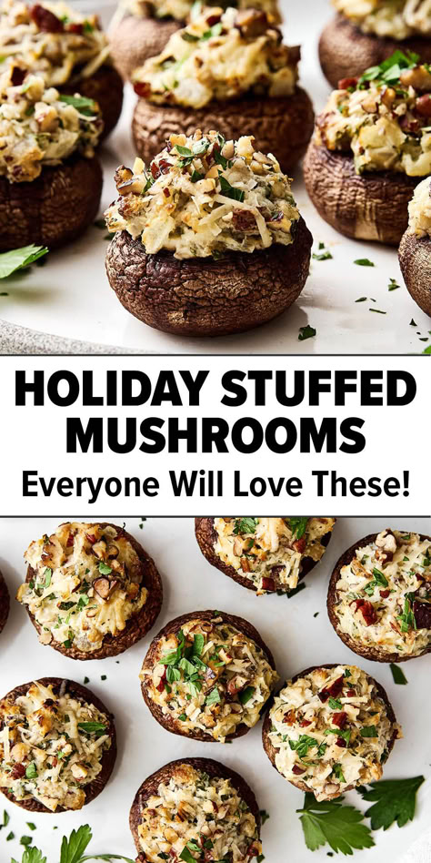 Stuffed mushrooms recipe. Easy Recipes For Groups, Walnut Stuffed Mushrooms, Make Ahead Stuffed Mushrooms, Mushroom Party Food, Vegetarian Appetizers Easy Finger Foods, Gluten Free New Years Eve Appetizers, Fairy Food Recipe, Easy Stuffed Mushrooms With Cream Cheese, Stuff Mushrooms Recipes