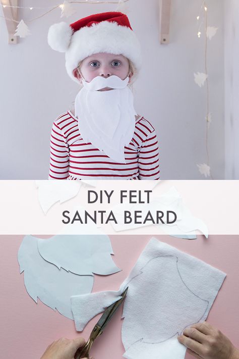 Check out our super simple felt beard DIY project. The kids are going to love it. #HoHoHo #SantaBeard #DIYHoliday Diy Beard Costume Kids, Diy Beard For Costume, Kids Christmas Character Costumes Diy, Diy Santa Costume For Kids, How To Make A Beard For A Costume, Costume Beard Diy, Santa Beard Craft, Diy Christmas Costumes For Kids, Santa Costume Diy