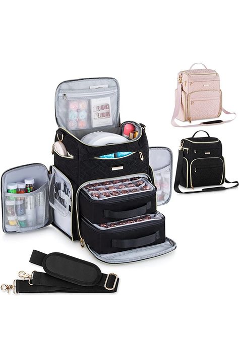 BEGULF Multi-Pockets Nail Polish Organizer Case with UV Light Storage, Nail Organizers and Storage for Nail Tech with Protective Side Pocket, Gel nail bag organizer Hold 48 Bottle (Black) Nail Bag, Nail Polish Case, Nail Organization, Nails Inspiration Classy, Nail Bags, Nail Polish Storage, Nail Polish Organizer, Tech Bag, Nail Box