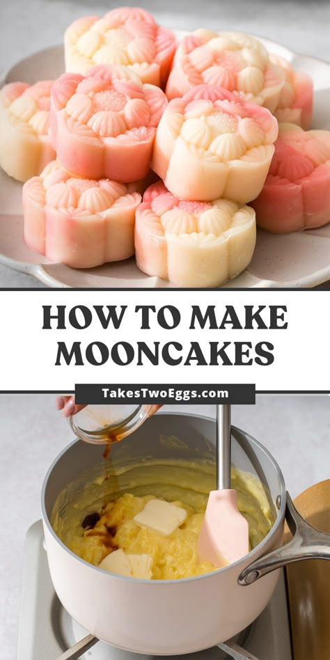 Chinese Moon Cakes Recipe, Easy Desserts To Bake At Home, Chinese New Year Moon Cakes, Mooncake Recipe Chinese Moon Cake, Asian Baking Desserts, Easy Recipes For A Snack, Easy Tasty Dessert Recipes, Sweet Mooncake Recipe, Moon Cake Recipes