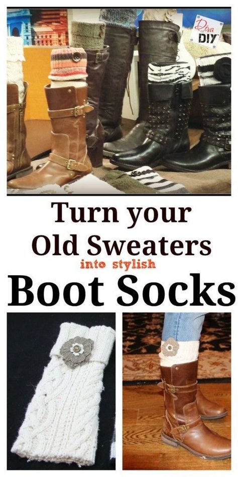 Diy Boot Socks, Repurposing Clothes, Sweater Boot, Sweater Crafts, Upcycled Sewing, Boot Cuff Socks, Fashion Upcycling, Redo Clothes, Altered Clothes