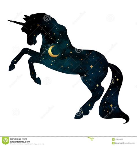 Illustration about Silhouette of unicorn with crescent moon and stars isolated. Sticker, print or tattoo art double exposure design vector illustration. Illustration of kawaii, cute, mythology - 109183885 Unicorn Wallpapers, Unicorn Cards, Ink Therapy, Moon Vector, Wolf Silhouette, Fairy Silhouette, Logo Design Set, Masonic Symbols, Flash Tattoo Designs