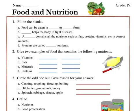 Food and Nutrition class 4 worksheets Food Preservation Worksheet, Class 4 Science Worksheet, Healthy Eating Worksheet, Nutrition Worksheets, Human Body Worksheets, Relationship Worksheets, Homework Worksheets, Nutrition Classes, Human Nutrition