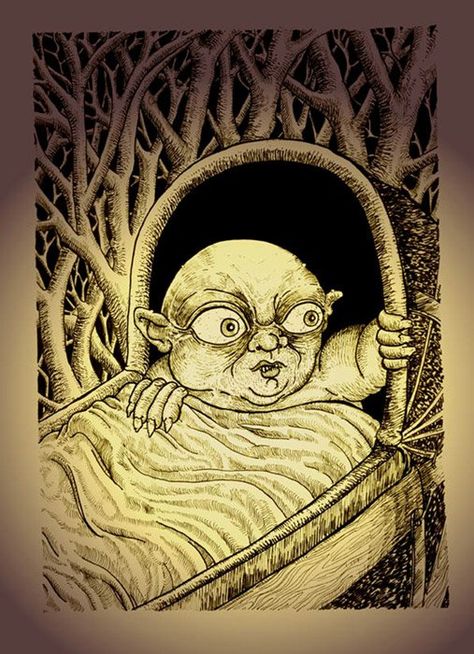 19th-century image of a faerie changeling baby. European Mythology, The Changeling, John Kenn, Irish Fairy, Irish Folklore, Irish Mythology, Celtic Gods, Legends And Myths, Celtic Mythology