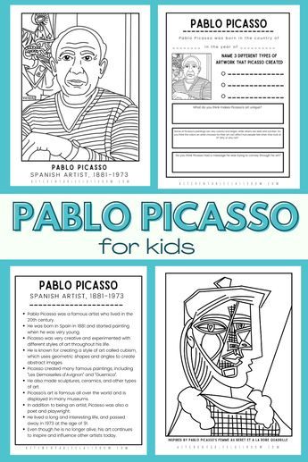 The Picasso for kids printable resources that I have created are a fun and educational way for children to learn about the life and artwork of the famous artist, Pablo Picasso. Picasso Self Portrait Art Lesson, Picasso For Kindergarten, Picasso Bulletin Board, Picasso Preschool Activities, Picasso Projects For Kids, Picasso Inspired Art For Kids, Pablo Picasso Art Projects For Kids, Picasso Projects Middle School, Roll A Picasso Free Printable