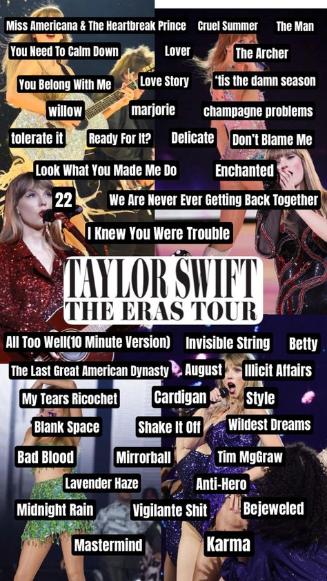 Taylor Swift Eras Tour Chants, Eras Tour Songs, Swiftie Party, Eras Tour Friendship Bracelets, You Belong With Me, Bad Blood, Taylor Swift Eras Tour, Getting Back Together, Miss Americana