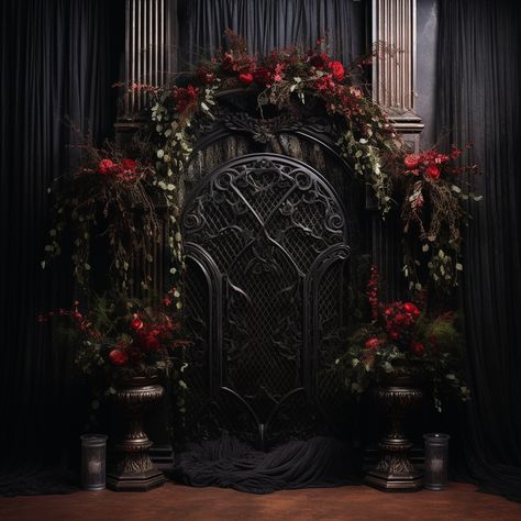 Gothic Photo Backdrop, Victorian Gothic Birthday Party, Gothic Wedding Arch Ideas, Gothic Wedding Backdrop, Gothic Wedding Arch, Gothic Backdrop, Marriage Vibes, Gothic Rooms, Medieval Wedding Theme