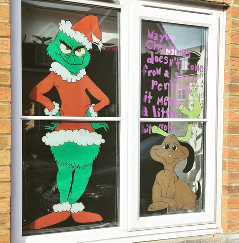 Grinch Christmas Window Painting, Whoville Window Painting, Christmas Vacation Window Painting, Grinch Window Art, The Grinch Window Painting, Grinch Window Display, Grinch Window Painting, Window Markers, Christmas Window Display