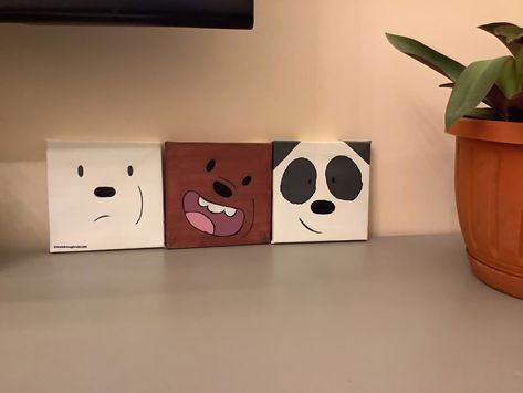 Two Small Canvas Paintings, 3 Best Friends Painting, Trio Painting Ideas On Canvas, Trio Canvas Painting Ideas, Duo Painting Ideas On Canvas, Small Canvas Art For Best Friend, We Bear Bears Painting, Canvas Painting Gift Ideas For Friend, We Bare Bears Painting Canvas