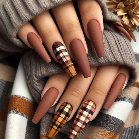 28 Stunning Long Fall Nail Design Ideas to Elevate Your Style - Style Zuri Plaid Fall Nails, Fall Nail Design, Fall Thanksgiving Nails, Cozy Colors, Plaid Nails, Long Nail Designs, Long Nail, Nail Design Ideas, Fall Plaid