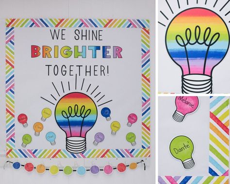 Twinkle Light Classroom, Lightbulb Door Decorations Classroom, Light Bulb Themed Classroom, Light Bulb Bulletin Board Ideas, Reading Is Thinking, Teaching Classroom Decor, Bulletin Board Paper, Colored Light Bulbs, Bts 2023