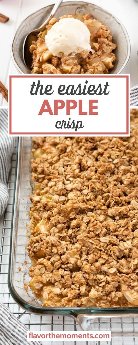 This is The Easiest Apple Crisp recipe! This recipe delivers all the flavors of fall and includes gluten free and vegan options. It’s so easy to make and may be made completely in advance! It truly doesn’t get better than the scent of apples and cinnamon as this crisp bakes up, and it tastes even better. Apple Crisp Recipe Canned Apples, Applesauce Crisp Recipe, Crisp For Apple Crisp, Apple Crisp Large Batch, Apple Crisp Recipe No Flour, Apple Crisp Without Butter, Apples Crisp Easy, Classic Apple Crisp Recipe, Apple Crisp 9 X 13 Pan