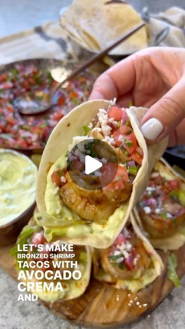 Season Shrimp, Butterfly Shrimp, Tacos With Avocado, Tiger Shrimp, Clean Eating Guide, Avocado Crema, Flat Top Grill, Cotija Cheese, Cooking Seafood