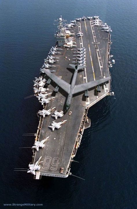 USS America (CV-66) and Boeing B-52 Stratofortress Bomber, size comparison! #1B B 52 Stratofortress, Uss Nimitz, Navi A Vela, Navy Aircraft Carrier, Us Navy Ships, Navy Aircraft, Navy Ships, Aircraft Carrier, Fighter Planes