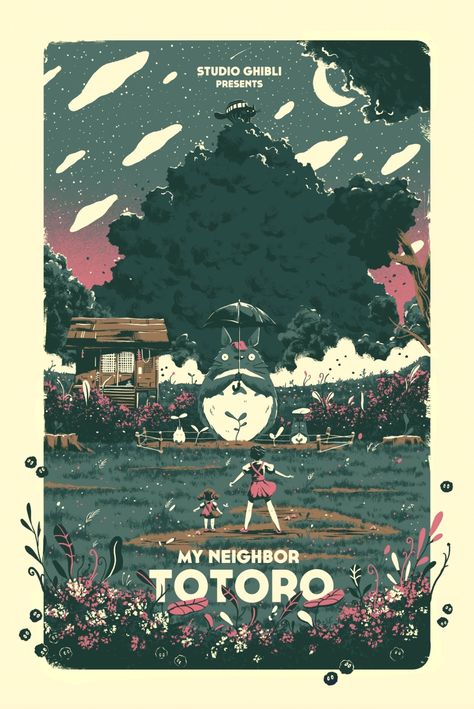 Marie Bergeron alternative poster for My Neighbor Totoro, 1988 Totoro Movie, Totoro Poster, Ghibli Poster, Studio Ghibli Poster, Ghibli Background, Studio Ghibli Background, Grunge Posters, Posters For My Room, Kiki Delivery