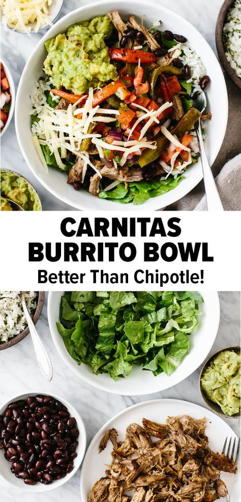 Carnitas Salad Bowl, Keto Carnitas Bowl, Carnitas Bowl Recipe, Carnitas Bowls, Carnitas Burrito, Chipotle Burrito Bowl, Burrito Bowls Recipe, Fresh Guacamole, Egg Salad Recipe