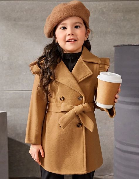 Girls Coats, Join Fashion, Shein Kids, Girls Attire, Winter Attire, Belted Coat, Kids Coats, Girl Coat