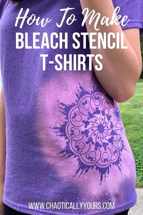 DIY Bleach Stencil T-shirts: Make Your Own Awesome Shirts! - Chaotically Yours Bleaching T-shirts, Stencils For Bleaching Shirts, Bleaching Tshirts Techniques, Best Shirts For Bleaching, Bleach Shirt Diy Tutorials, Bleach Stencil Shirts Diy, Bleach Flannel Shirt Diy, Shirt Bleaching Techniques, Denim Techniques