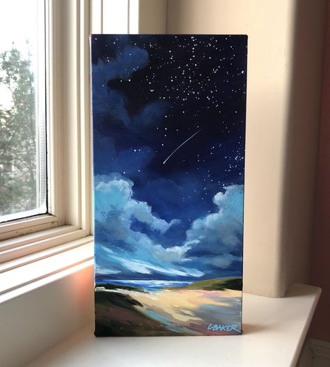 The Night Sky Painting, Night Sky Drawing, Canvas Art Painting Abstract, Drawing Stars, Painting In Acrylic, Waterfall Paintings, Night Sky Painting, Color Drawing Art, Art Painting Tools