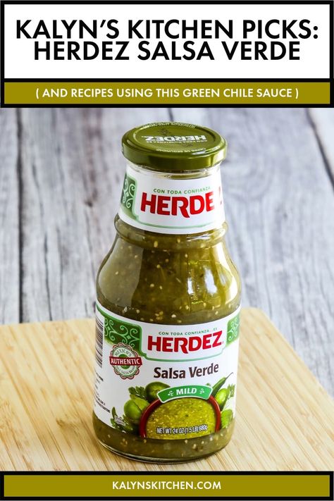 Pinterest image for Kalyns Kitchen Picks: Herdez Salsa Verde showing a bottle of Salsa Verde sitting on a wooden board. Herdez Salsa Verde Recipes, Green Chile Salsa, Chile Verde Recipe, Chile Salsa, Green Chile Recipes, Salsa Verde Recipe, Chile Recipes, Verde Recipe, Low Carb Mexican