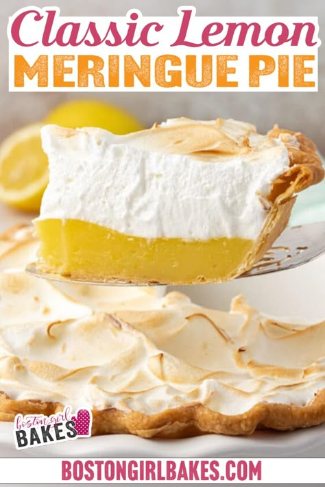 This Lemon Meringue Pie is the ultimate classic dessert! With a buttery, flaky crust, a vibrant, tangy lemon filling, and a beautifully toasted meringue topping, it’s a showstopper for any holiday. Perfect for lemon lovers and pie enthusiasts alike, this homemade pie recipe is sure to impress. Ideal for family gatherings or special occasions, it’s a timeless treat you’ll want to make again and again. Make this Lemon Meringue Pie today! #LemonMeringuePie #HolidayDessert #ClassicPie | @bostongirlbakes Lemon Meringue Pie Easy, Best Lemon Meringue Pie, Lemon Meringue Pie Recipe, Small Batch Cooking, Lemon Pie Recipe, Desserts For Two, Food For One, Recipes For 2, Lemon Pie Filling