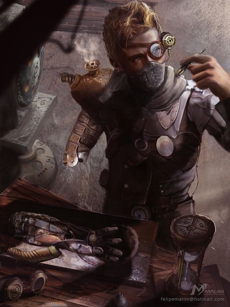 ArtStation - Steampunk Inventor, Felipe Malini Inventor Fantasy Art, Steampunk Artificer, Artillerist Artificer, Inventor Art, Inventor Aesthetic, Steampunk Art Characters, Steampunk Character Art, Steampunk Wizard, Steampunk Inventor